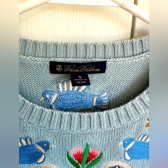 Brooks Brothers Women’s Sweater Small Embroidered Birds Flowers Boho Preppy - Picture 9 of 11